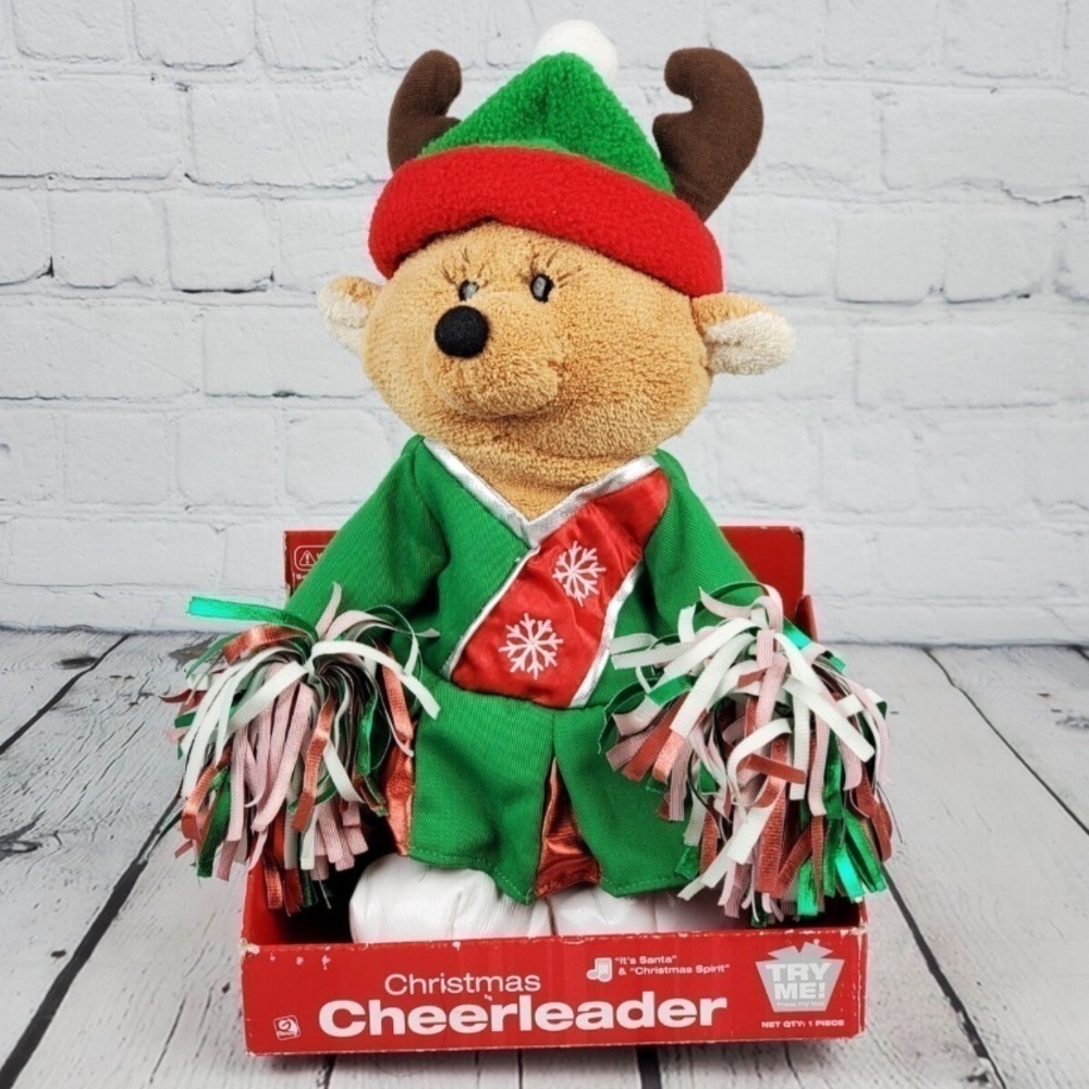 Vintage Gemmy Cheerleader Singing Reindeer NEW Christmas Decoration Plush